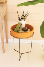 Kalalou H4054 Large Shallow Clay Planter with Metal Stand - Natural