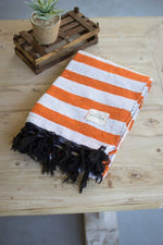 Kalalou NRV1360 Blanket Cotton, Orange and White