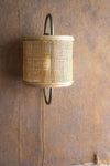 Kalalou CQ7544 Round Iron And Rattan Wall Sconce Light