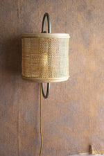Kalalou CQ7544 Round Iron And Rattan Wall Sconce Light