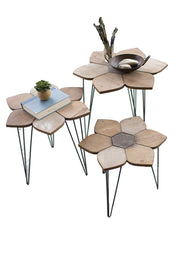 Kalalou CHW1010 Flower Side Tables with Wooden Tops