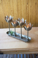 Kalalou CNMR1006 Four Metal Flower Candle Holders With Tray Base