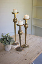 Kalalou CLL2294 Antique Brass Metal Candle Holder, Set of Three