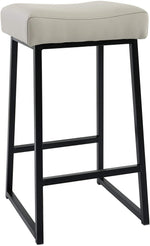 Benzara 26 Inch Metal Base Leatherette Backless Counter Stool, Set of 2, Light Gray
