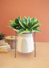 Kalalou H4064 Flared Grey and Cream Clay Pot with Metal Base