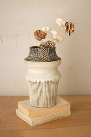 Kalalou CPH3403 Whites And Browns Etched Ceramic Vase