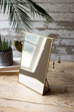 Kalalou NVE1026 Brass Framed Table Top Mirror with Jewelry Hooks