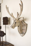 Whitewashed Deer Head Wall Accent – Rustic Recycled Wood – 20x13x8.75 inch