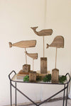 Kalalou CHH1223 Set of Four Recycled Wooden Whales on Stands