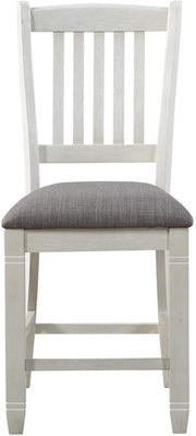 Benzara Wooden Counter Height Chair with Slatted Back, Set of 2, Antique White