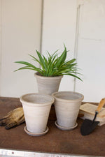 Kalalou H3830 Set of Three Brown Wash Clay French Pots with Saucer