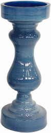 Benzara Turned Pedestal Design Glass Candle Holder with Round Base, Set of 2, Blue