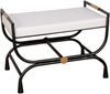 Benzara Leatherette Padded Bench with Arched Metal Legs, White and Black