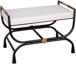 Benzara Leatherette Padded Bench with Arched Metal Legs, White and Black