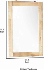 Benzara Rectangular Wooden Frame Wall Mirror with Textured Detail, Brown