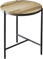 Benzara Round Wood and Metal Frame End Table with Tubular Legs, Brown and Black