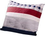 Benzara Alsek Fabric Standard Sham with Stripes and Plaid Pattern, Blue and Red