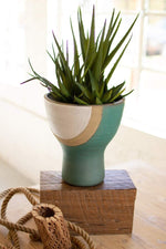Kalalou CPH3397 Short White, Tan And Turquoise Ceramic Vase