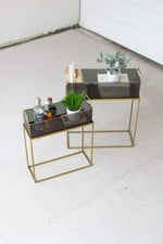 Kalalou CHW1172 Set of Two Black and Gold Rectangle Planters