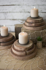Kalalou NMCC1054 Three Tiered Recycled Wood Candle Holder