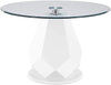 Benzara Glass Top Round Dining Table with Geometric Pedestal Base, White