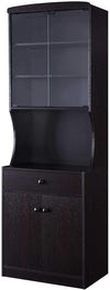 Benzara Microwave Stand with Glass and Wooden Cabinets, Dark Brown