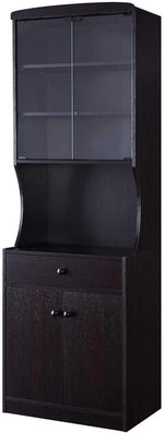 Benzara Microwave Stand with Glass and Wooden Cabinets, Dark Brown