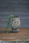 Kalalou H3925 Textured Clay Vessels on River Rock Bases - Black