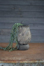 Kalalou H3925 Textured Clay Vessels on River Rock Bases - Black