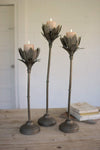 Kalalou CNMR1015 Set Of Three Metal Flower Candle Holders With Glass