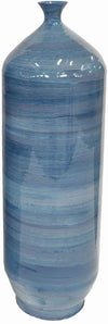 Benzara Metal Elongated Circular Vase with Flared Neck and Opening, Blue