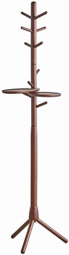 Benzara Wooden Tree Design Coat Rack with 10 Holders and Tripod Base, Dark Brown