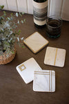 Kalalou NART1139 Set of Four White Sq Coasters W Ant Brass Inlay - One Each
