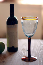 Hand-Blown Recycled Wine Glass Set with Brown Accents