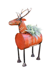 Kalalou NBA2000 Red Reclaimed Metal Barrel Deer Cooler Planter