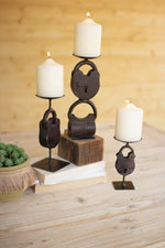 Kalalou NRAC1052 Repurposed Iron Lock Candle Holders, Set of 3