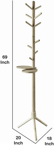 Benzara Wooden Tree Design Coat Rack with 10 Holders and Tripod Base, Brown