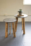 Kalalou CQ7526 Set Of 2 Round Side Tables with Metal Top & Recyc Wooden Legs