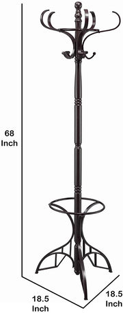 Benzara Wooden Coat Rack with Umbrella Holder and Turned Pedestal Stand, Brown