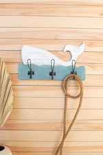 Kalalou CJS1187 Rustic White and Turquoise Wooden Whale Coat Rack