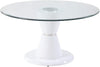 Benzara Glass Top Round Dining Table with Pedestal Base, White and Clear