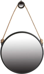 Benzara Round Metal Encased Mirror with Braided Rope Hanger, Black