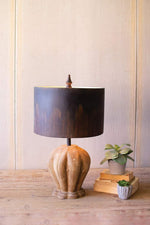 Kalalou CCG1595 Table Lamp with Wooden Base Dark Metal Barrel Shade