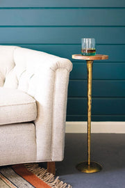Acacia & Gold Pedestal Side Table – 25.5