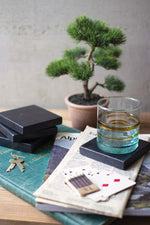 Kalalou NART1140 Set of Four Black Stone Coasters - Square