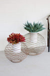 Kalalou H3235 S/2 Copper Finish Wire Ball Planters W/ White Wash Pots