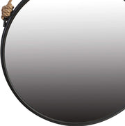 Benzara Round Metal Encased Mirror with Braided Rope Hanger, Black