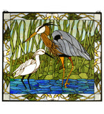 Meyda Lighting 62955 30"W X 27"H Blue Heron & Snowy Egret Stained Glass Window Panel