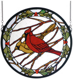 Meyda Lighting 65289 15"W X 15"H Cardinals & Holly Stained Glass Window Panel