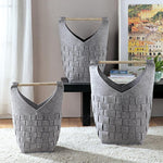 SPI Home 66002 Crosshatch Gray Decor Bags with Wood Handles Set of 3